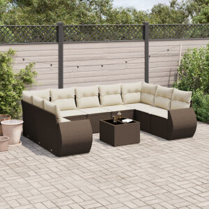vidaXL 10-delige Loungeset met kussens poly rattan bruin