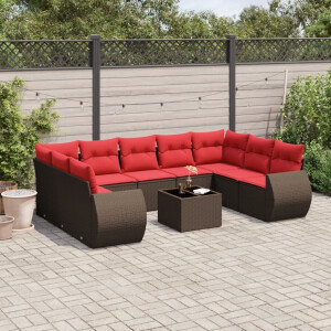 vidaXL 10-delige tuinbankset met kussens, bruin polyrotan