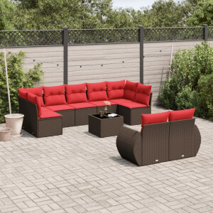 vidaXL 10-delige tuinbankset met kussens, bruin polyrotan