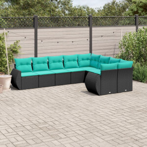 vidaXL 9-delige tuinbankset met kussens van zwart polyrotan