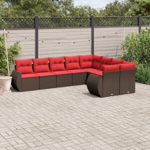 vidaXL 9-delige tuinbankset met kussens, bruin polyrotan