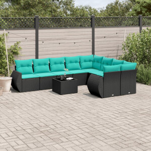 vidaXL 10-delige tuinbankset met kussens van zwart polyrotan