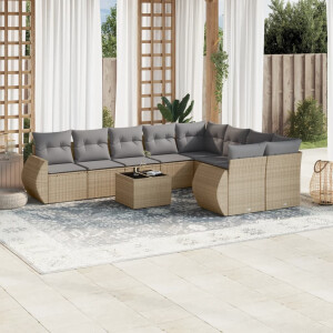 vidaXL 10-delige Loungeset met kussens poly rattan beige