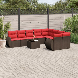 vidaXL 10-delige tuinbankset met kussens, bruin polyrotan