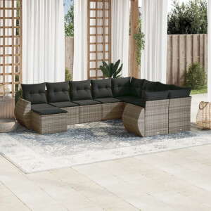 vidaXL 10-delige Loungeset met kussens poly rattan grijs