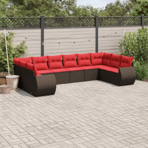 vidaXL 10-delige tuinbankset met kussens, bruin polyrotan