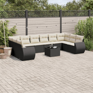 vidaXL 11-delige Loungeset met kussens poly rattan zwart