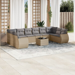 vidaXL 11-delige Tuinset met kussens poly rattan beige