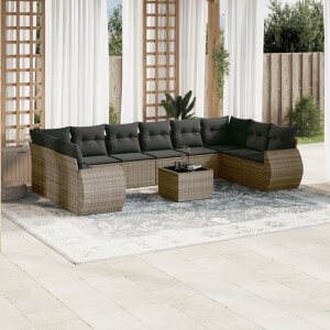 vidaXL 11-delige Loungeset met kussens poly rattan grijs