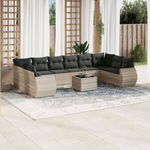 vidaXL 11-delige Loungeset met kussens poly rattan lichtgrijs