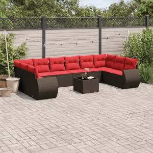 vidaXL 11-delige tuinbankset met kussens, bruin polyrotan