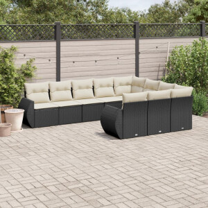 vidaXL 10-delige Loungeset met kussens poly rattan zwart