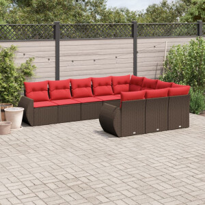 vidaXL 10-delige tuinbankset met kussens, bruin polyrotan