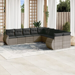 vidaXL 10-delige Loungeset met kussens poly rattan grijs