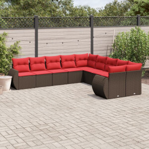 vidaXL 10-delige tuinbankset met kussens, bruin polyrotan