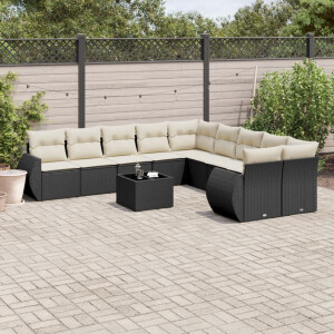vidaXL 11-delige Loungeset met kussens poly rattan zwart