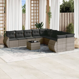 vidaXL 11-delige Loungeset met kussens poly rattan grijs