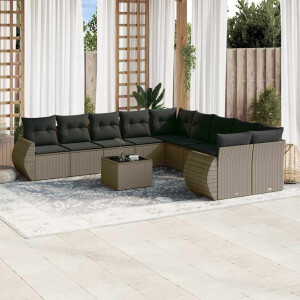 vidaXL 11-delige Loungeset met kussens poly rattan lichtgrijs