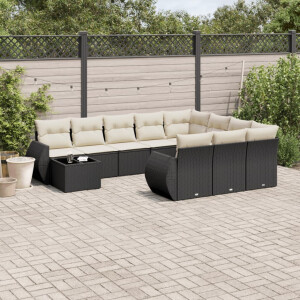vidaXL 11-delige Loungeset met kussens poly rattan zwart