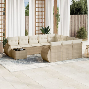 vidaXL 11-delige Tuinset met kussens poly rattan beige