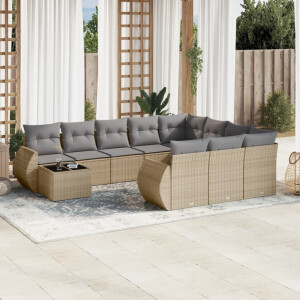 vidaXL 11-delige Tuinset met kussens poly rattan beige