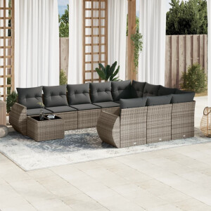 vidaXL 11-delige Loungeset met kussens poly rattan grijs