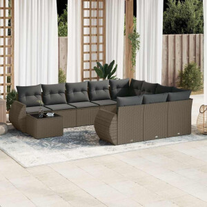 vidaXL 11-delige Loungeset met kussens poly rattan lichtgrijs