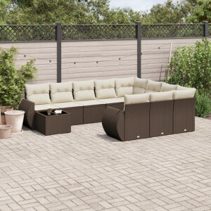 vidaXL 11-delige Loungeset met kussens poly rattan bruin