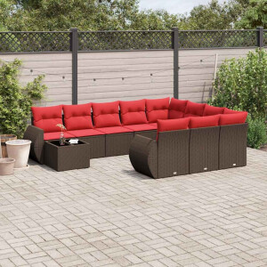vidaXL 11-delige tuinbankset met kussens, bruin polyrotan