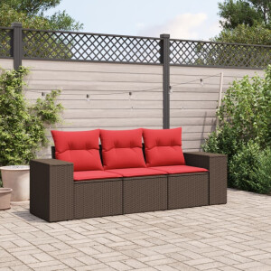 vidaXL 3-delige tuinbankset met kussens, bruin polyrotan