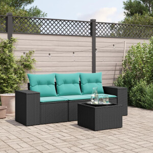 vidaXL 4-delige tuinbankset met kussens, zwart polyrotan