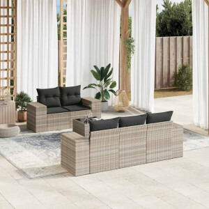 vidaXL 6-delige Loungeset met kussens poly rattan lichtgrijs