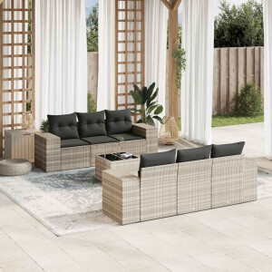 vidaXL 7-delige Loungeset met kussens poly rattan lichtgrijs
