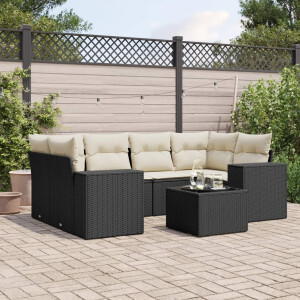 vidaXL 7-delige Loungeset met kussens poly rattan zwart
