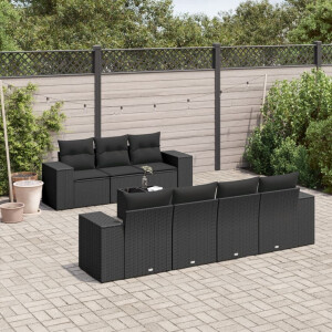 vidaXL 8-delige Loungeset met kussens poly rattan zwart