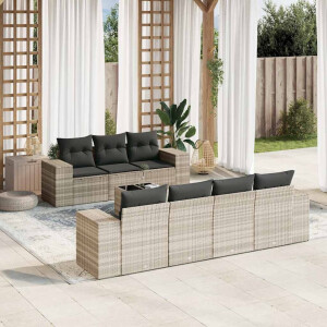 vidaXL 8-delige Loungeset met kussens poly rattan lichtgrijs