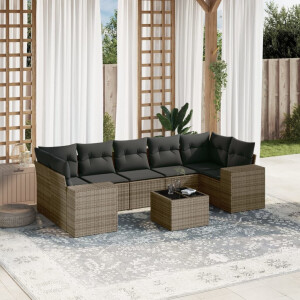 vidaXL 8-delige Loungeset met kussens poly rattan grijs
