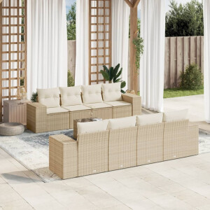 vidaXL 9-delige Loungeset met kussens poly rattan beige
