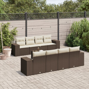 vidaXL 9-delige Loungeset met kussens poly rattan bruin