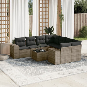 vidaXL 9-delige Loungeset met kussens poly rattan grijs