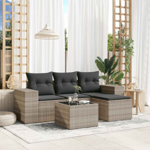 vidaXL 5-delige Loungeset met kussens poly rattan lichtgrijs