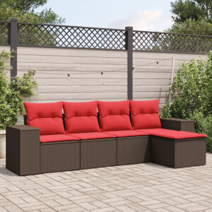 vidaXL 5-delige tuinbankset met kussens, bruin polyrotan