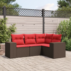 vidaXL 4-delige tuinbankset met kussens, bruin polyrotan
