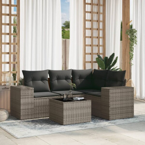 vidaXL 5-delige Loungeset met kussens poly rattan grijs