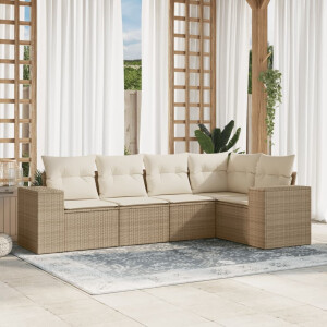 vidaXL 5-delige Loungeset met kussens poly rattan beige