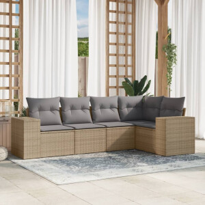 vidaXL 5-delige Loungeset met kussens poly rattan beige