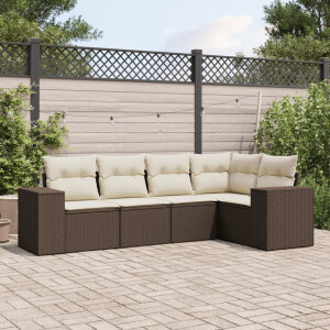 vidaXL 5-delige Loungeset met kussens poly rattan bruin