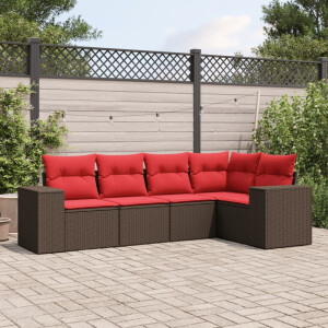 vidaXL 5-delige tuinbankset met kussens, bruin polyrotan