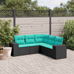 vidaXL 5-delige tuinbankset met kussens van zwart polyrotan