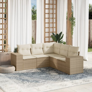 vidaXL 5-delige Loungeset met kussens poly rattan beige